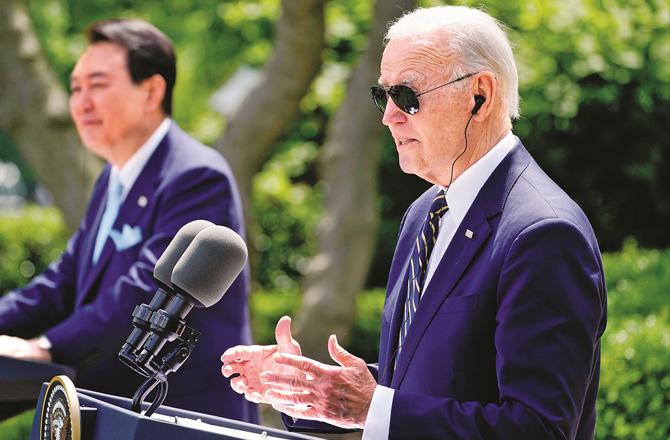 Joe Biden and Yoon Seok-yul`s joint press conference. (AP/PTI)